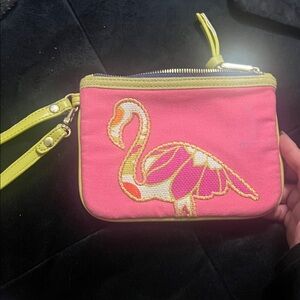 Spartina 449 Pink and Yellow Flamingo Clutch